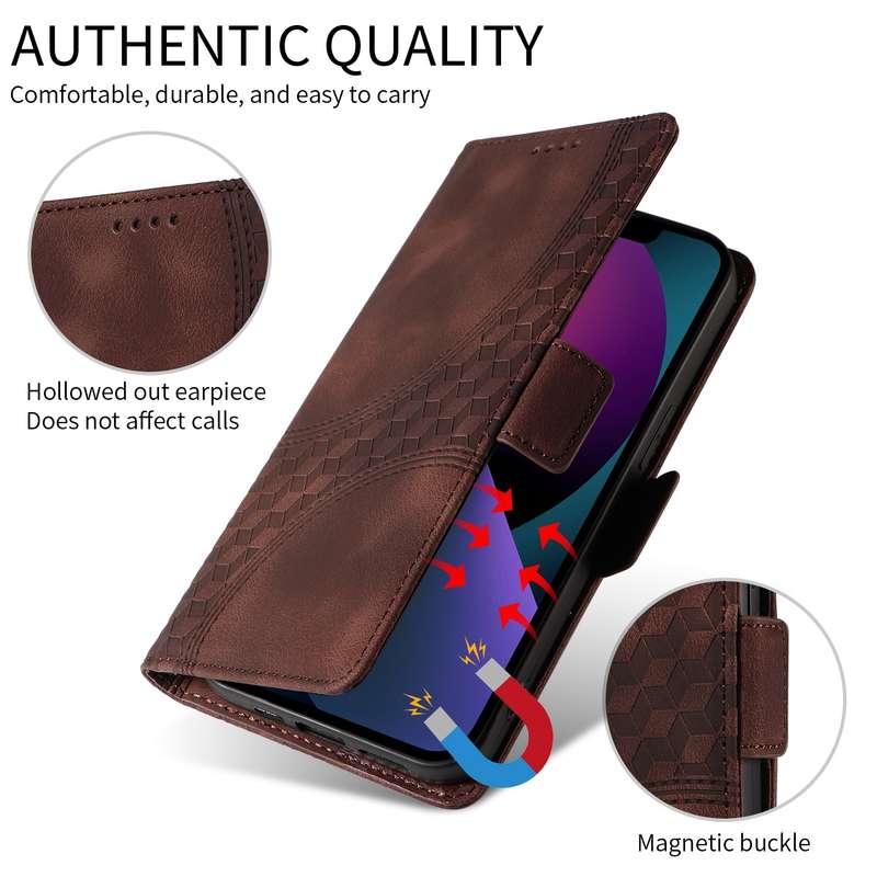 For iPhone XS Max Embossed Rhombus Starry Leather Phone Case(Brown)