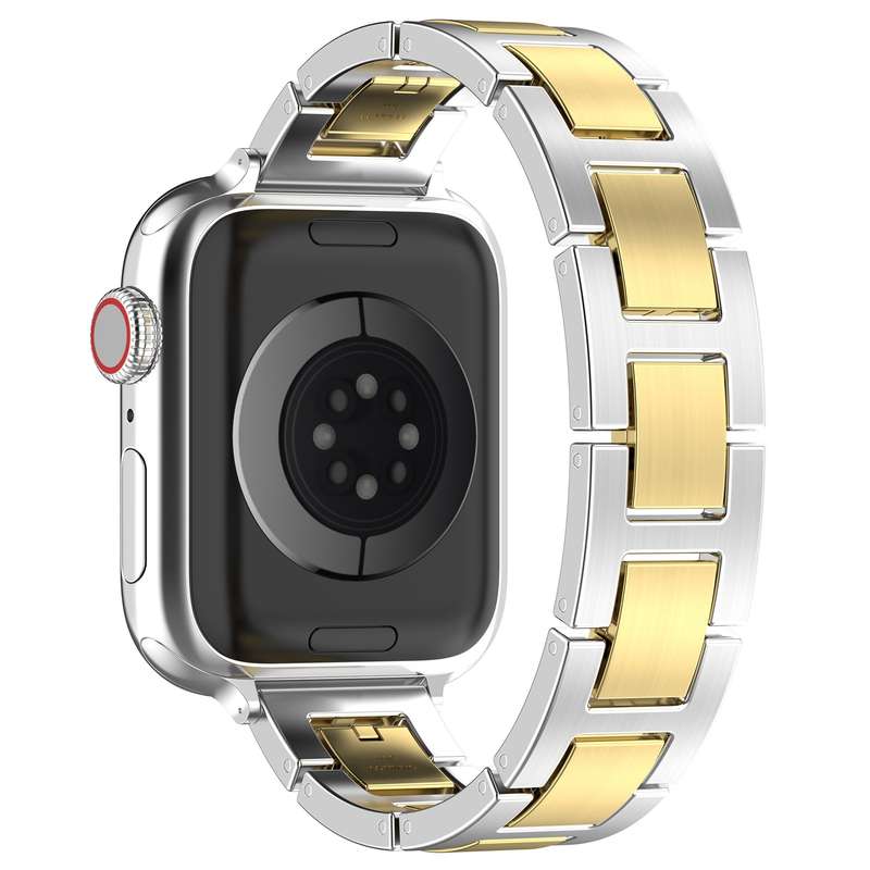 For Apple Watch SE 2022 44mm H Slim Stainless Steel Watch Band(Silver Gold)