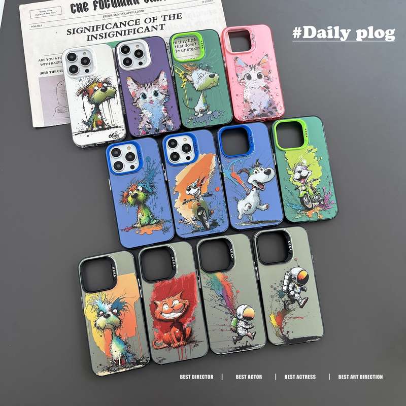 For iPhone 14 Pro Dual-sided IMD Animal Graffiti TPU + PC Phone Case(Running Dog)