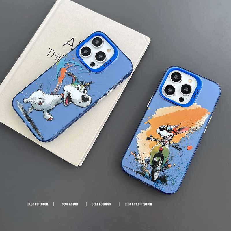 For iPhone 14 Pro Dual-sided IMD Animal Graffiti TPU + PC Phone Case(Running Dog)
