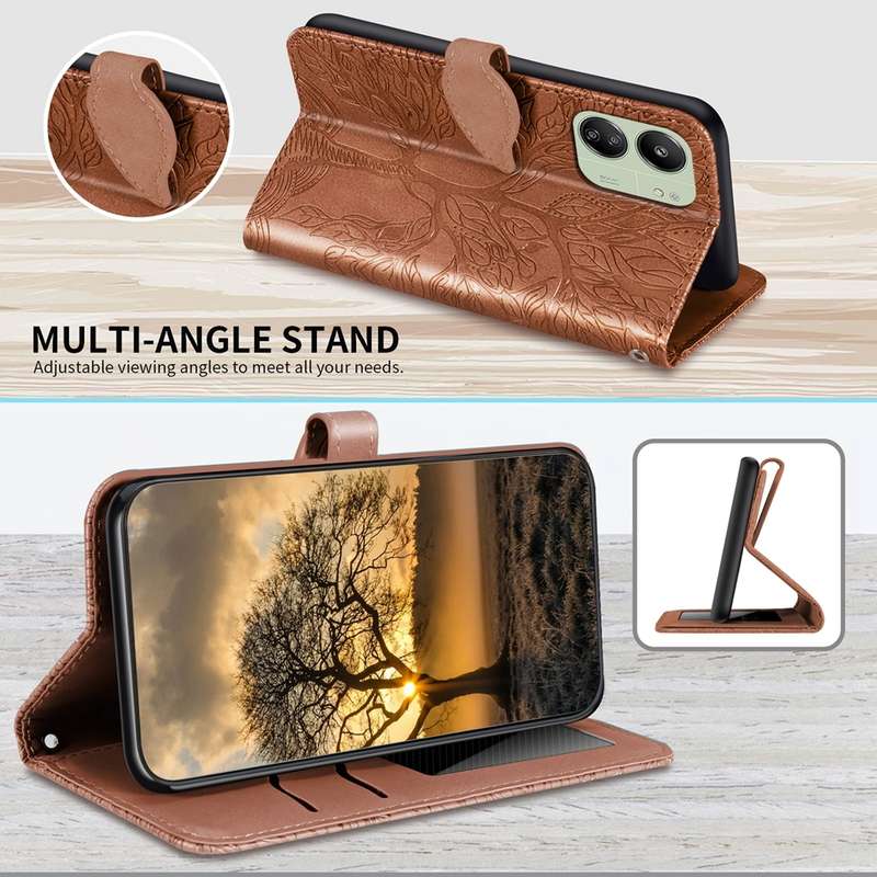 For Xiaomi Redmi 13C 4G / 5G Life Tree Embossing Pattern Leather Phone Case(Brown)