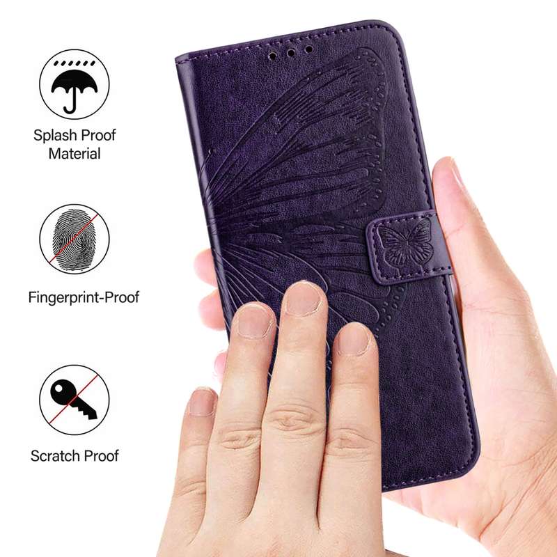 For Google Pixel 8 Pro Embossed Butterfly Leather Phone Case(Dark Purple)