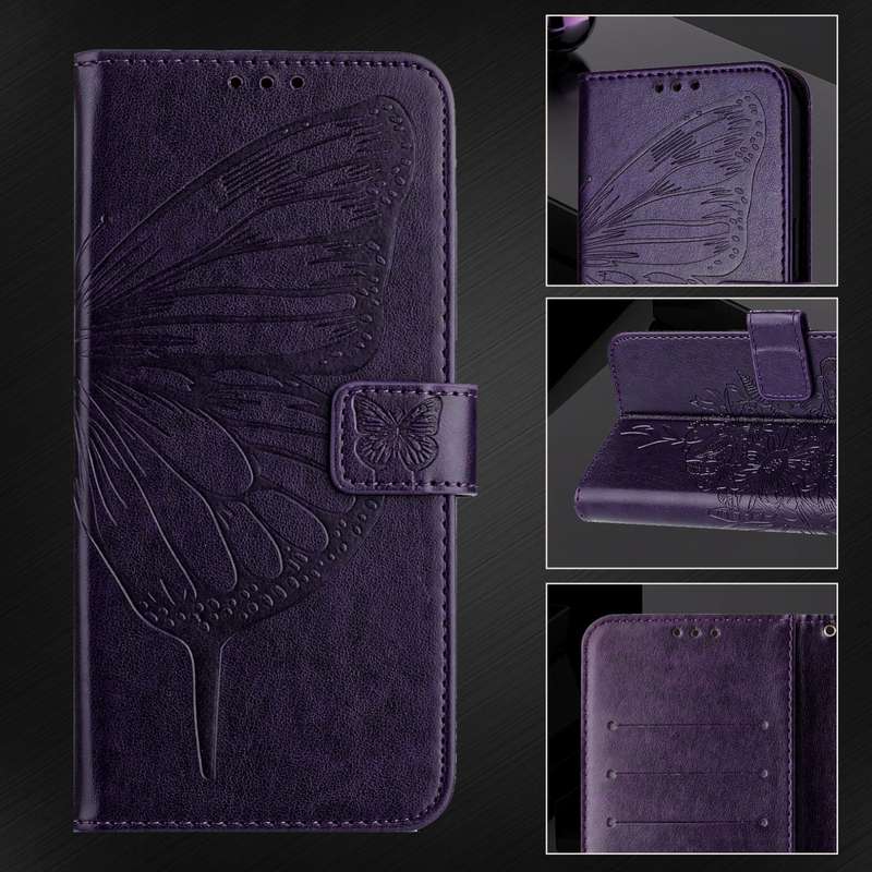 For Google Pixel 8 Pro Embossed Butterfly Leather Phone Case(Dark Purple)