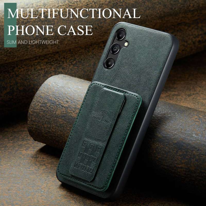 For Samsung Galaxy A13 5G Fierre Shann Oil Wax Cow Leather Card Holder Back Phone Case(Green)