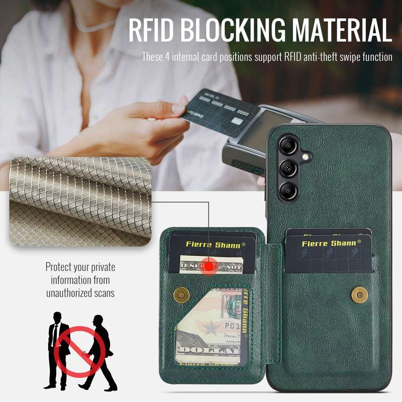 For Samsung Galaxy A13 5G Fierre Shann Oil Wax Cow Leather Card Holder Back Phone Case(Green)