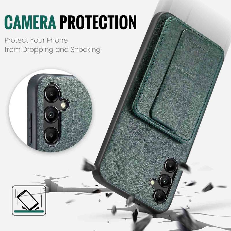 For Samsung Galaxy A13 5G Fierre Shann Oil Wax Cow Leather Card Holder Back Phone Case(Green)