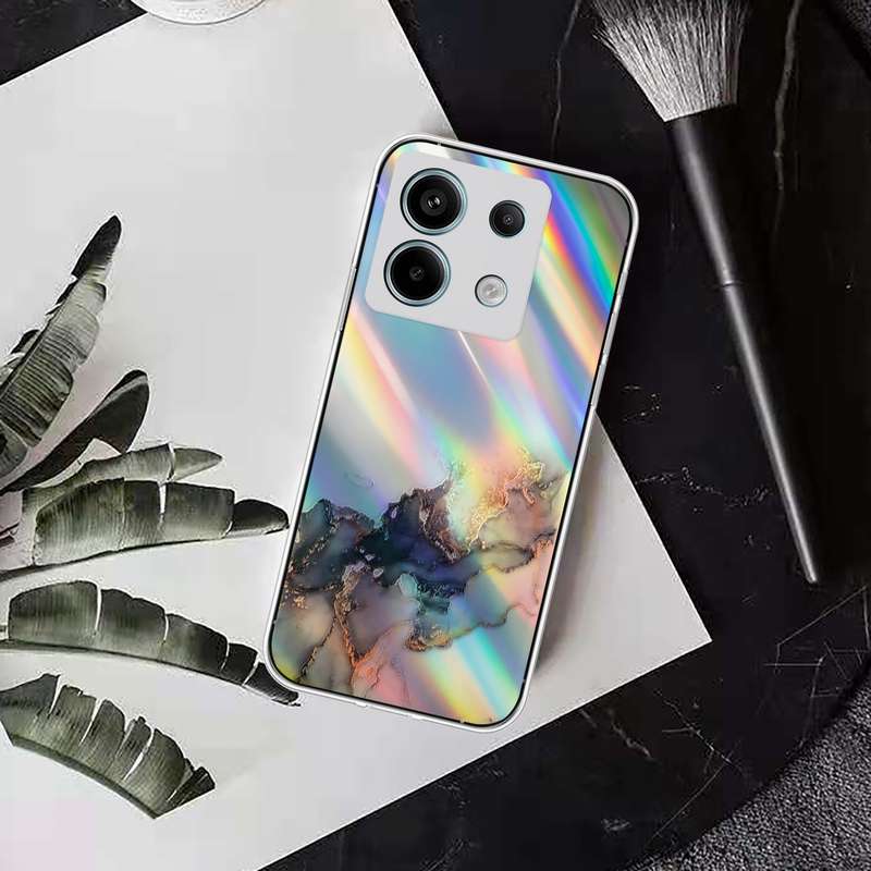 For Xiaomi Poco X6 5G Laser Marble Pattern Clear TPU Protective Phone Case(Black)