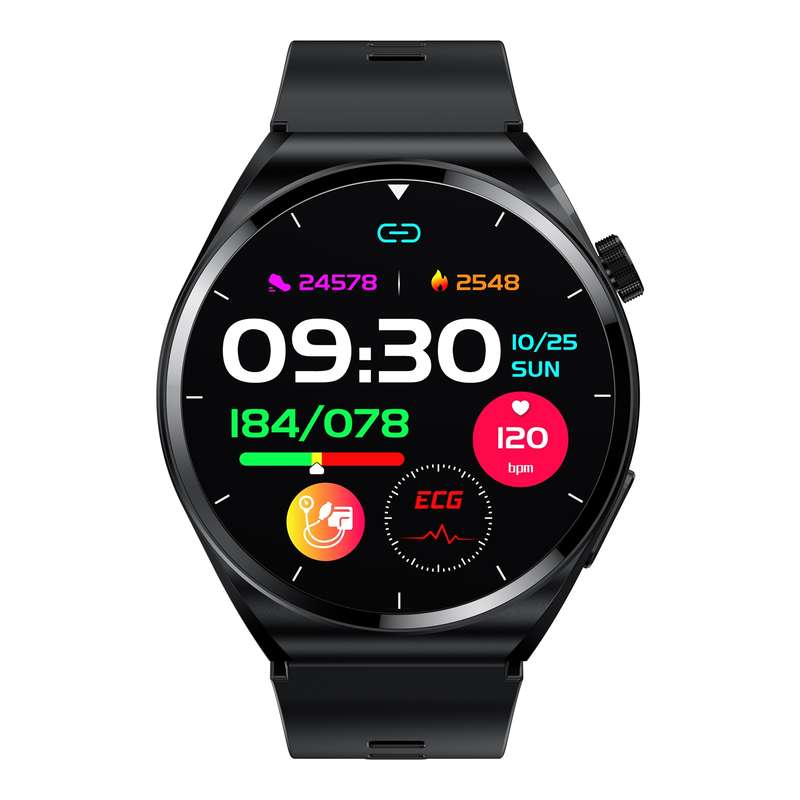 S22 Air Pump Blood Pressure Testing ECG Health Smart Watch, 1.39 inch Round Screen(Black)