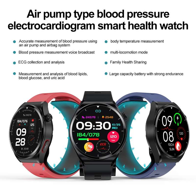 S22 Air Pump Blood Pressure Testing ECG Health Smart Watch, 1.39 inch Round Screen(Black)