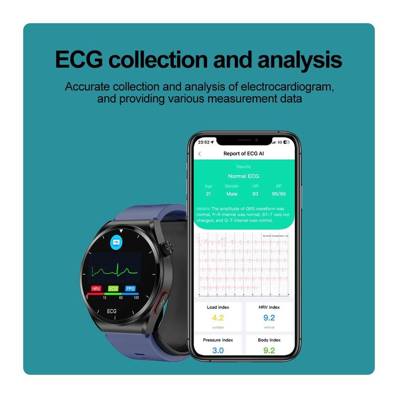 S22 Air Pump Blood Pressure Testing ECG Health Smart Watch, 1.39 inch Round Screen(Black)