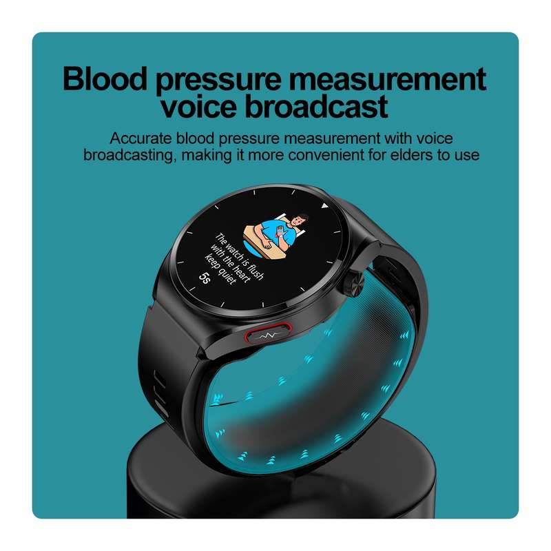 S22 Air Pump Blood Pressure Testing ECG Health Smart Watch, 1.39 inch Round Screen(Black)