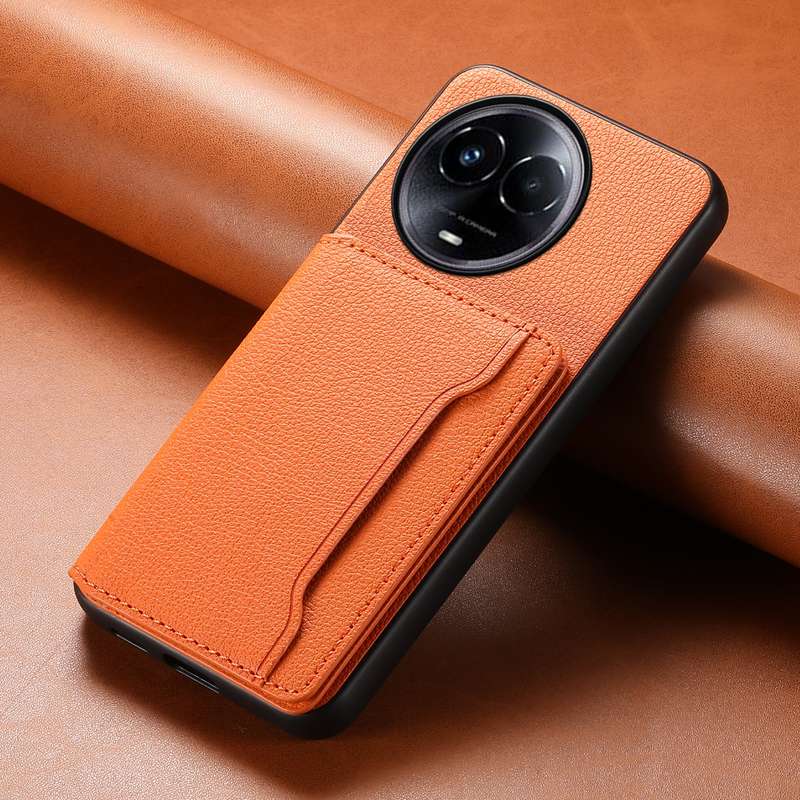 For Realme 11 5G Calf Texture Card Bag Design Full Coverage Phone Case(Orange)