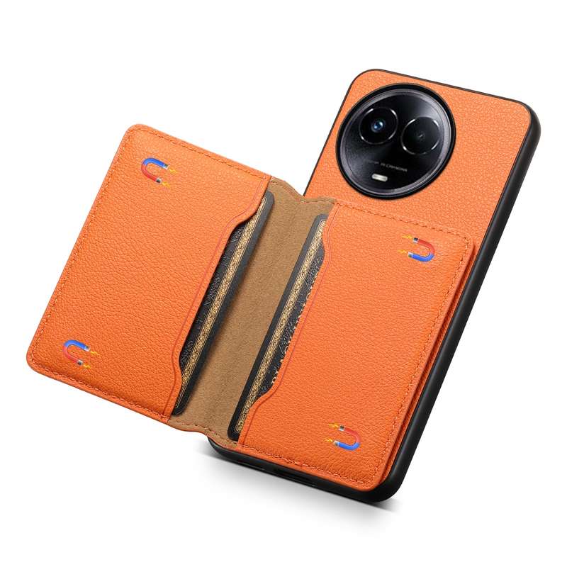 For Realme 11 5G Calf Texture Card Bag Design Full Coverage Phone Case(Orange)