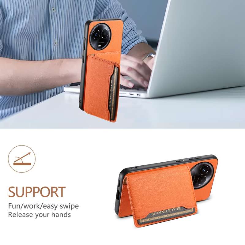 For Realme 11 5G Calf Texture Card Bag Design Full Coverage Phone Case(Orange)