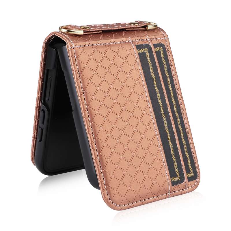 For Samsung Galaxy Z Flip5 Crossbody Diamond Lattice Folding Phone Case(Rose Gold)