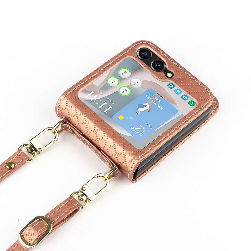 For Samsung Galaxy Z Flip5 Crossbody Diamond Lattice Folding Phone Case(Rose Gold)