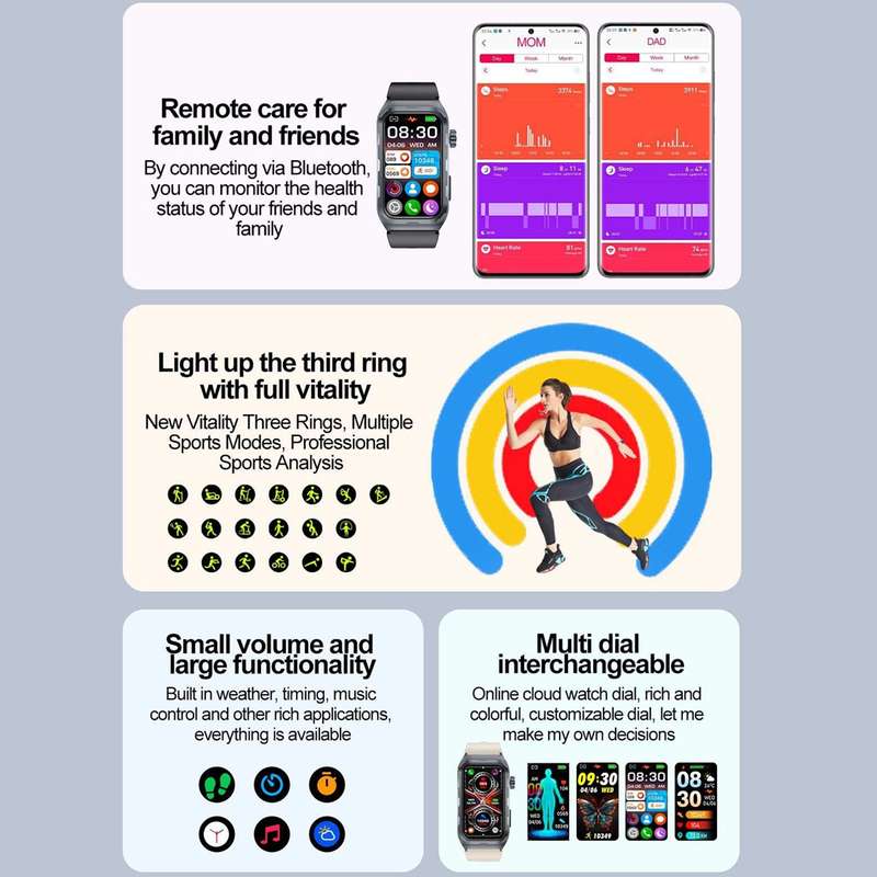TK79 1.47 inch IP68 Waterproof Smart Watch, Support ECG / Blood Glucose / Blood Oxygen Monitoring /