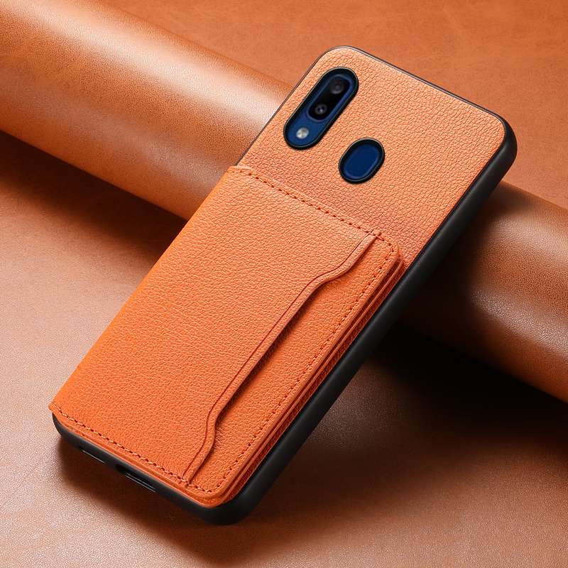For Samsung Galaxy A20/A30 Calf Texture Card Bag Design Full Coverage Phone Case(Orange)