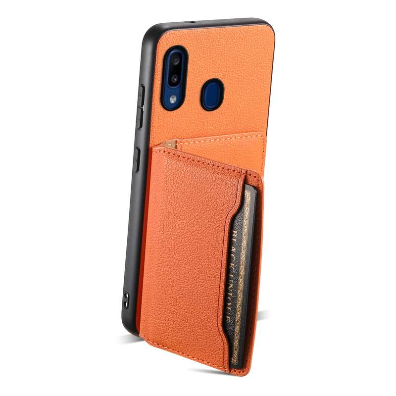 For Samsung Galaxy A20/A30 Calf Texture Card Bag Design Full Coverage Phone Case(Orange)