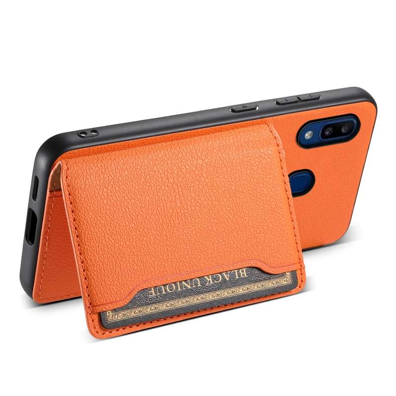 For Samsung Galaxy A20/A30 Calf Texture Card Bag Design Full Coverage Phone Case(Orange)