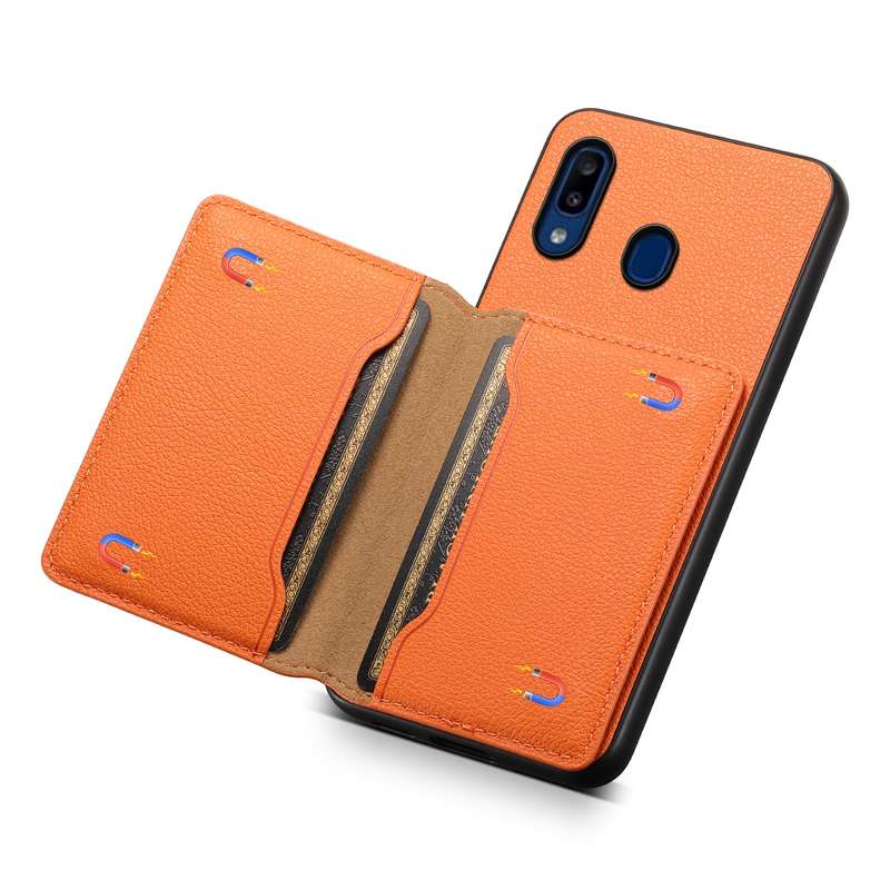For Samsung Galaxy A20/A30 Calf Texture Card Bag Design Full Coverage Phone Case(Orange)