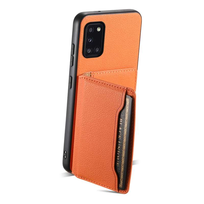 For Samsung Galaxy A31 4G Calf Texture Card Bag Design Full Coverage Phone Case(Orange)