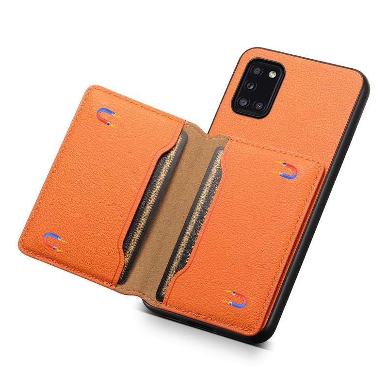 For Samsung Galaxy A31 4G Calf Texture Card Bag Design Full Coverage Phone Case(Orange)