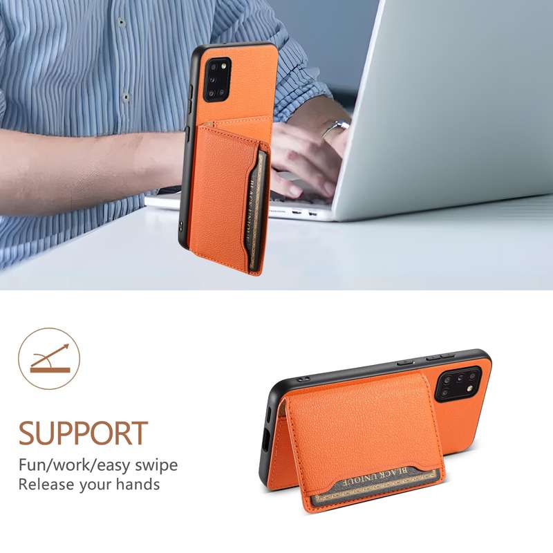 For Samsung Galaxy A31 4G Calf Texture Card Bag Design Full Coverage Phone Case(Orange)