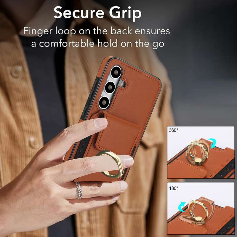 For Samsung Galaxy S24 Ultra 5G Elastic Card Bag Ring Holder Phone Case(Brown)