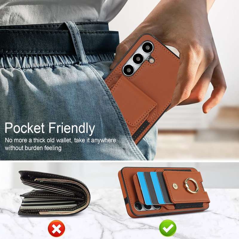For Samsung Galaxy S24 Ultra 5G Elastic Card Bag Ring Holder Phone Case(Brown)