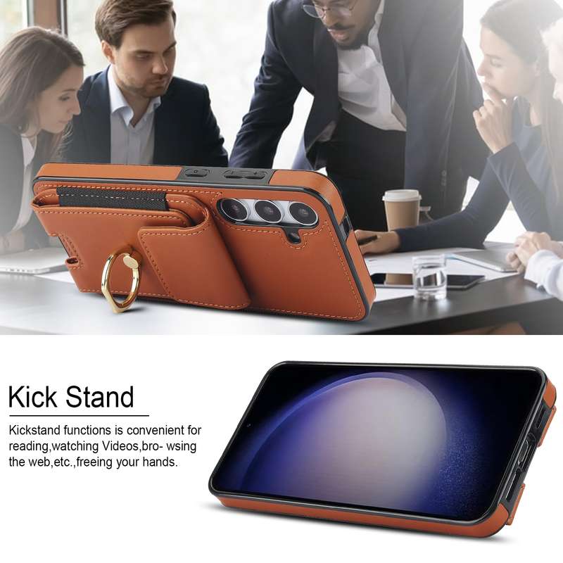 For Samsung Galaxy S24 Ultra 5G Elastic Card Bag Ring Holder Phone Case(Brown)