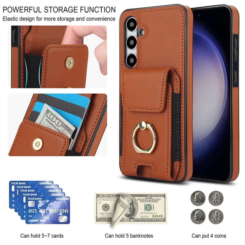 For Samsung Galaxy S24 Ultra 5G Elastic Card Bag Ring Holder Phone Case(Brown)