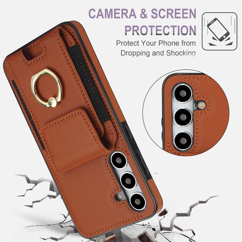 For Samsung Galaxy S24 Ultra 5G Elastic Card Bag Ring Holder Phone Case(Brown)