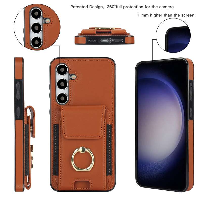 For Samsung Galaxy S24 Ultra 5G Elastic Card Bag Ring Holder Phone Case(Brown)