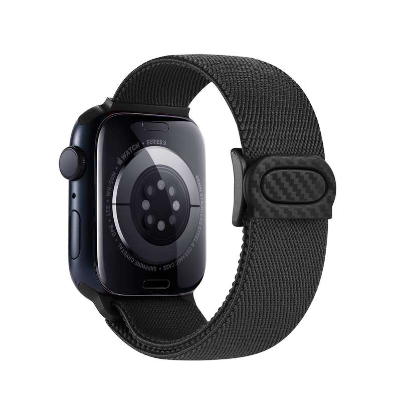 For Apple Watch 38mm Carbon Fiber Texture Snap Buckle Nylon Watch Band(Black)