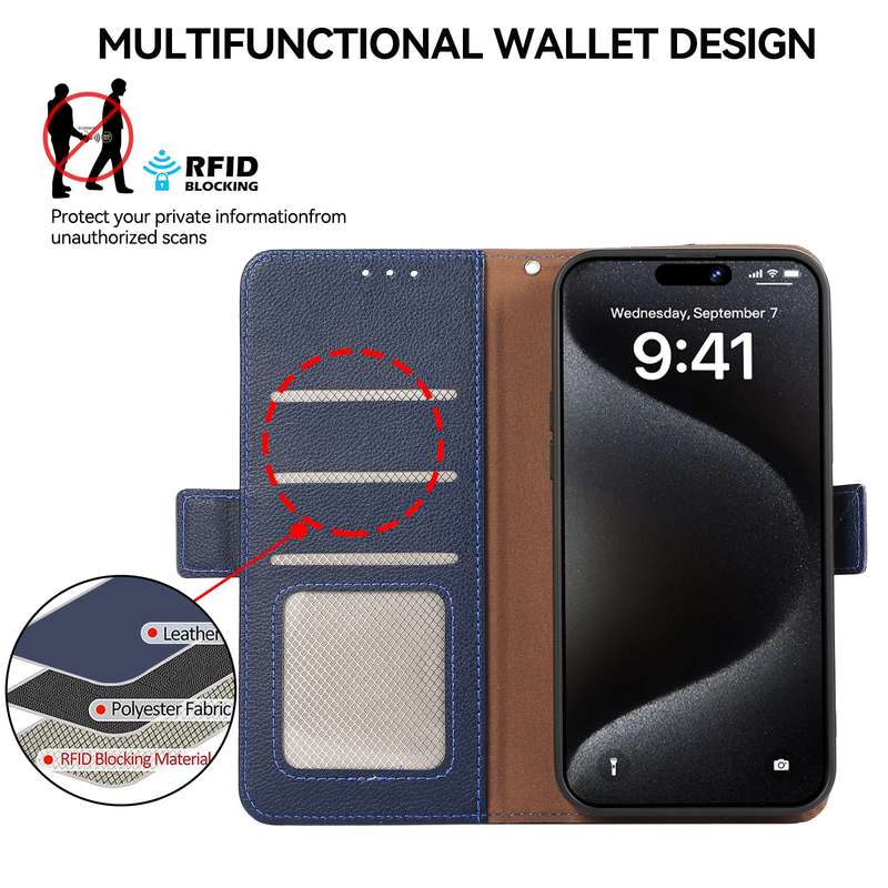 For Samsung Galaxy A32 4G ABEEL Side-Magnetic Litchi Pattern Leather RFID Phone Case(Blue)