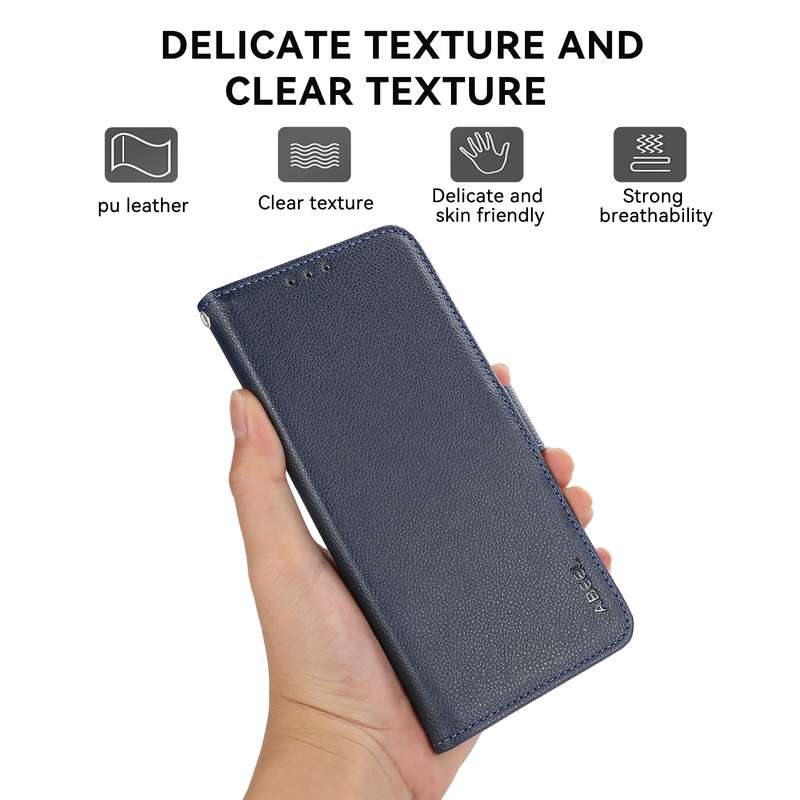 For Samsung Galaxy S22+ 5G ABEEL Side-Magnetic Litchi Pattern Leather RFID Phone Case(Blue)