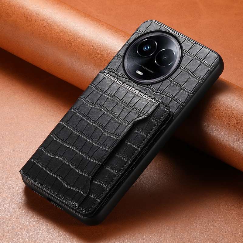 For Realme 11 5G Crocodile Texture Card Bag Design Full Coverage Phone Case(Black)