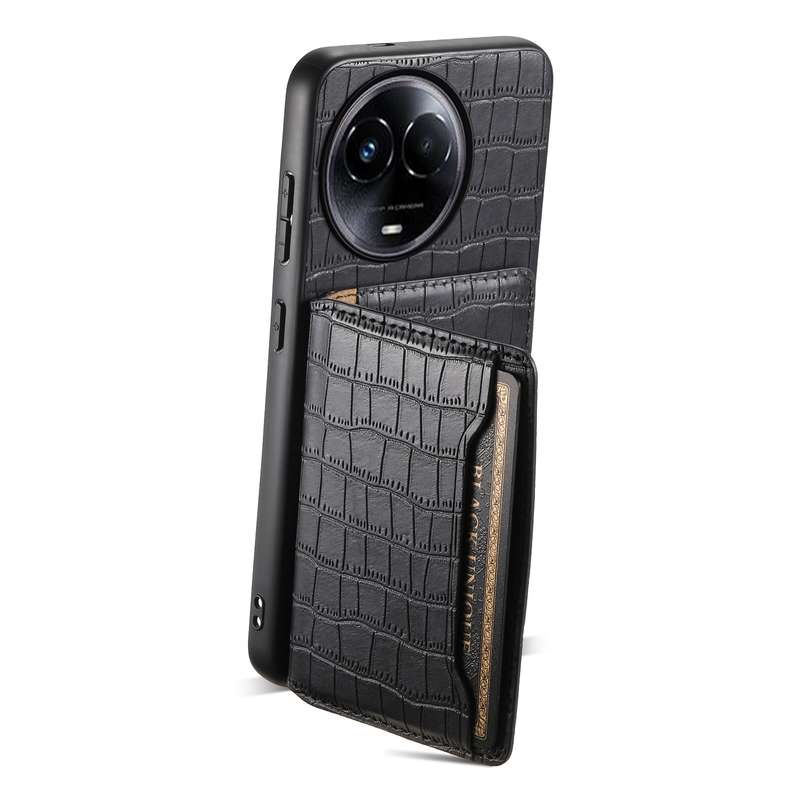 For Realme 11 5G Crocodile Texture Card Bag Design Full Coverage Phone Case(Black)