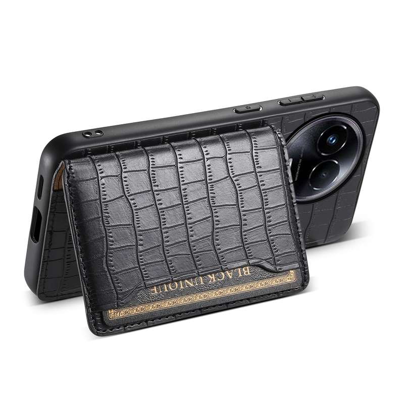 For Realme 11 5G Crocodile Texture Card Bag Design Full Coverage Phone Case(Black)