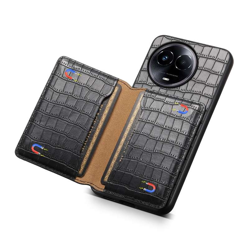 For Realme 11 5G Crocodile Texture Card Bag Design Full Coverage Phone Case(Black)