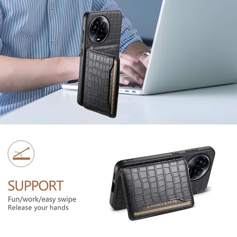 For Realme 11 5G Crocodile Texture Card Bag Design Full Coverage Phone Case(Black)