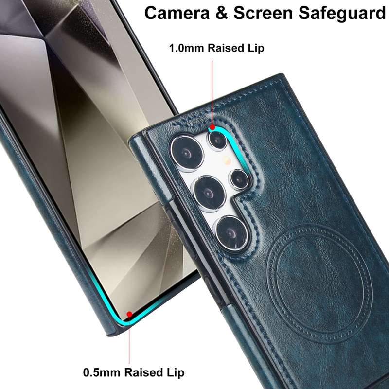 For Samsung Galaxy S24 Ultra 5G Retro Leather Invisible Stand MagSafe Phone Case(Blue)
