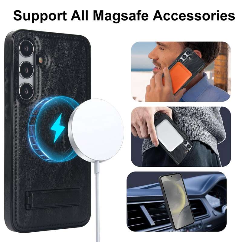 For Samsung Galaxy S24+ 5G Retro Leather Invisible Stand MagSafe Phone Case(Black)