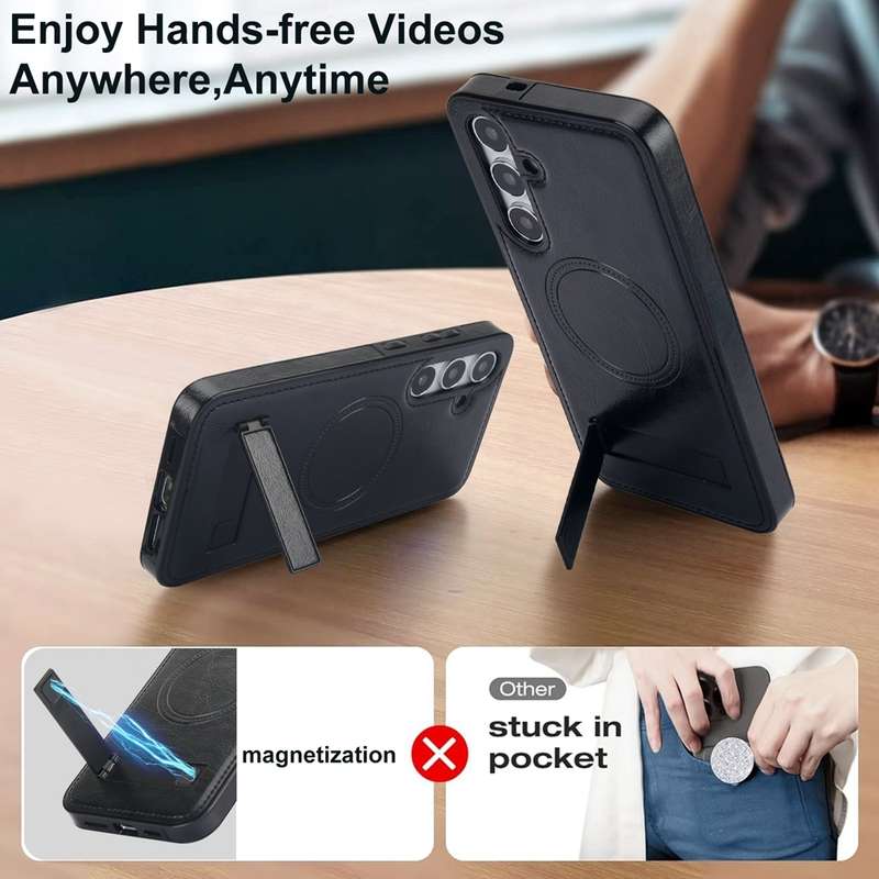 For Samsung Galaxy S24+ 5G Retro Leather Invisible Stand MagSafe Phone Case(Black)