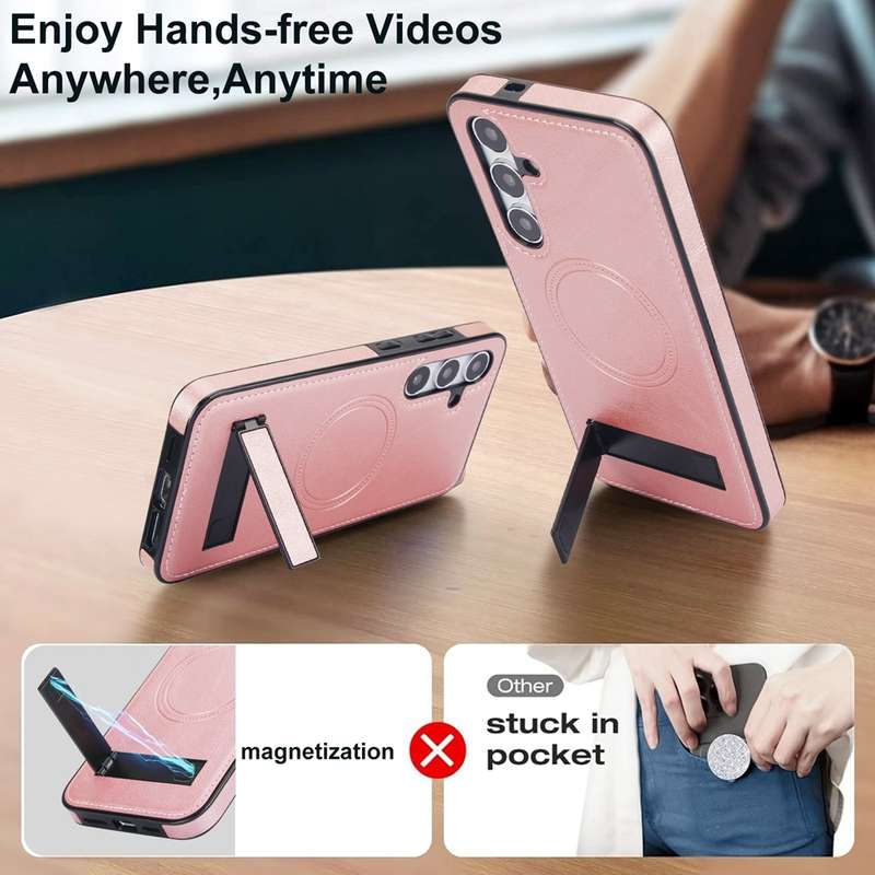 For Samsung Galaxy S24 5G Retro Leather Invisible Stand MagSafe Phone Case(Rose Gold)