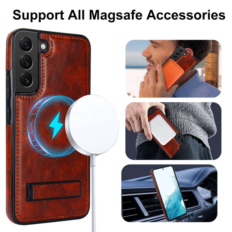 For Samsung Galaxy S22+ 5G Retro Leather Invisible Stand MagSafe Phone Case(Brown)