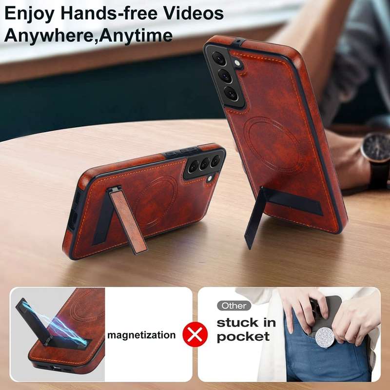 For Samsung Galaxy S22+ 5G Retro Leather Invisible Stand MagSafe Phone Case(Brown)