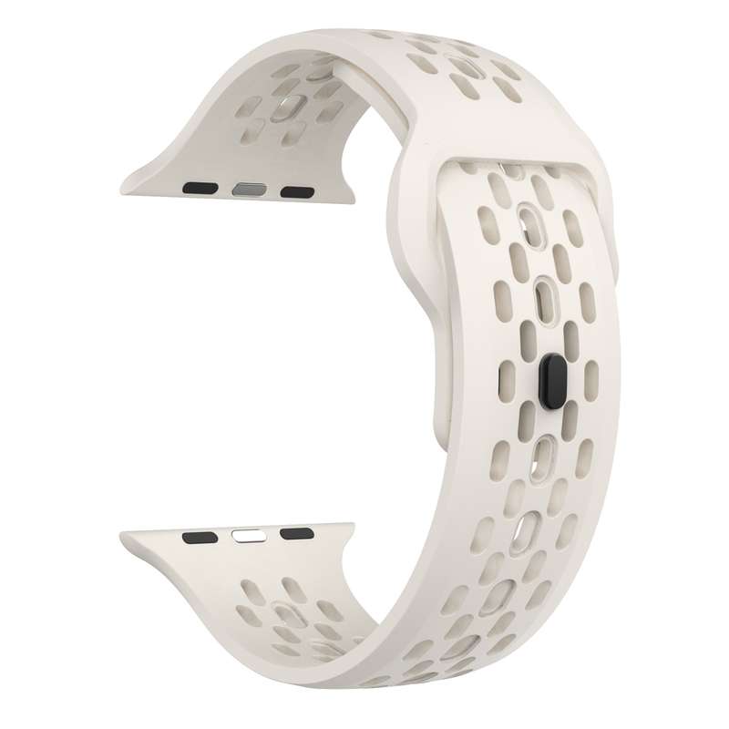 For Apple Watch Series 2 42mm Oval Holes Fluororubber Watch Band(Starlight)