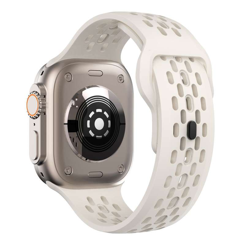 For Apple Watch Series 2 42mm Oval Holes Fluororubber Watch Band(Starlight)